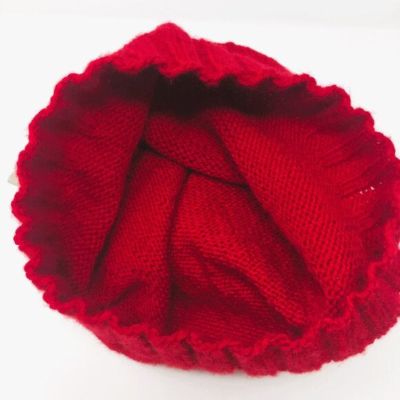 Handknitted Tomato Red Ribbed Edge Unisex Slouchy Hat - Picture 6 of 14